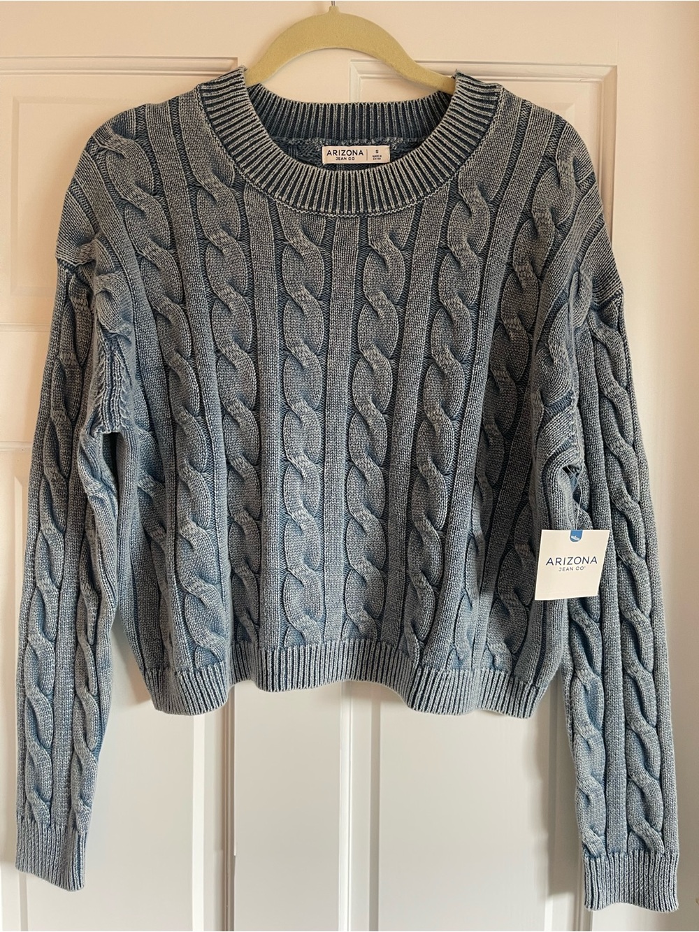 Arizona Jean Company Dusty Blue Cable Knit Crewneck Sweater